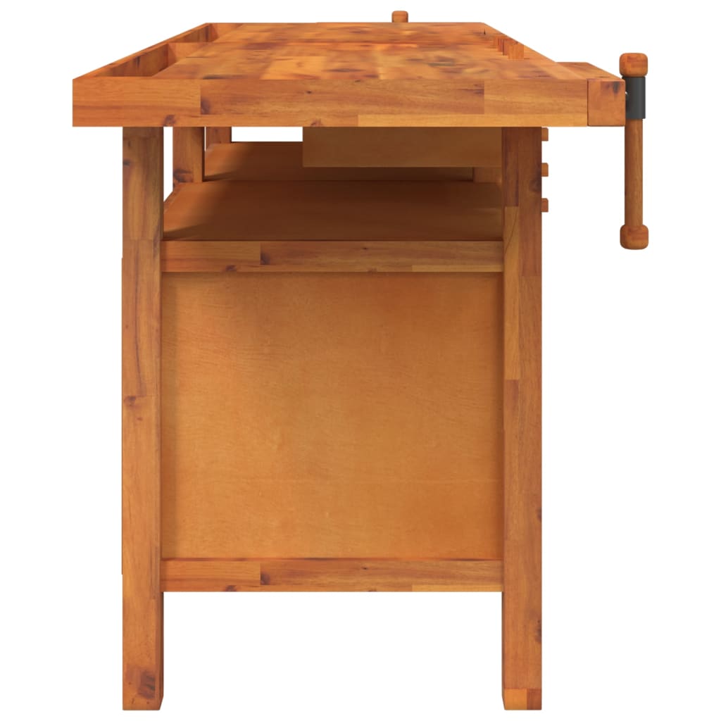 tömör akácfa munkaasztal fiókokkal és satukkal 192 x 62 x 83 cm