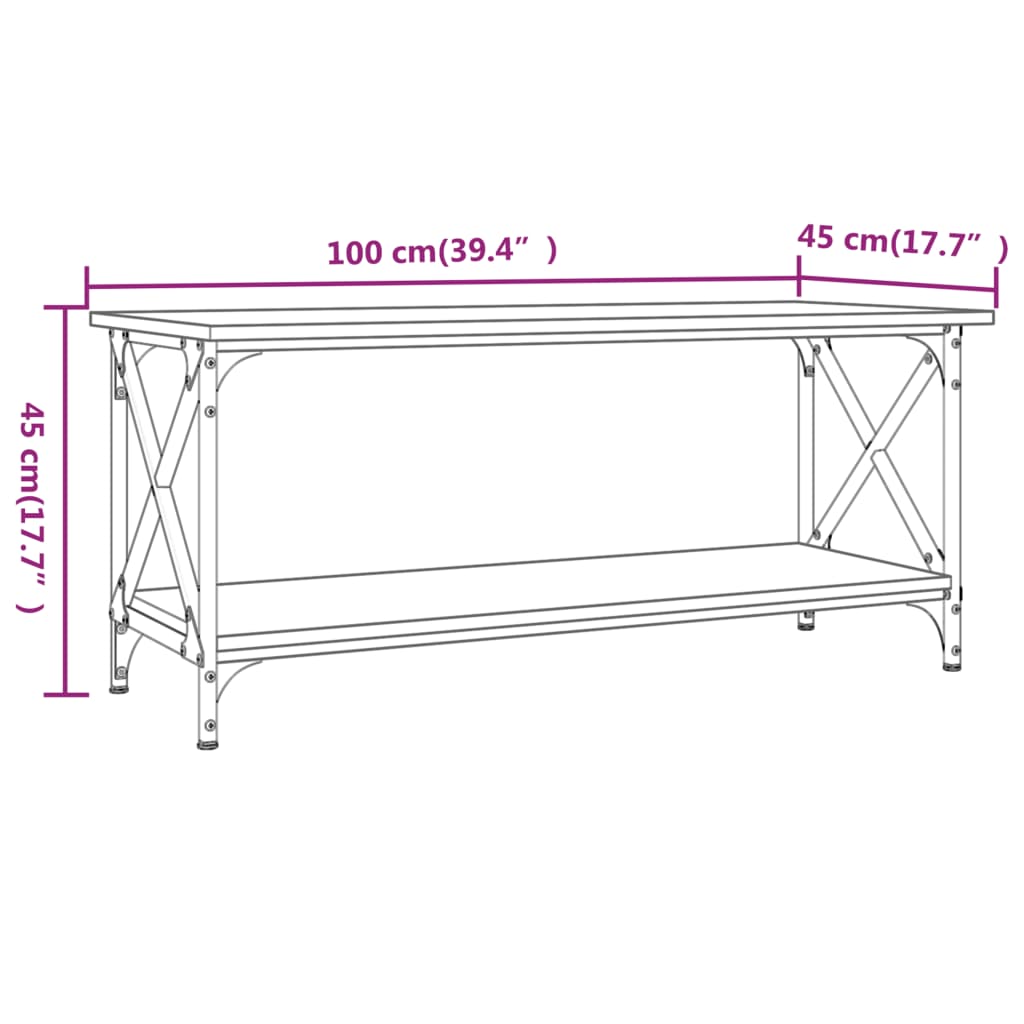 fekete szerelt fa és vas dohányzóasztal 100 x 45 x 45 cm
