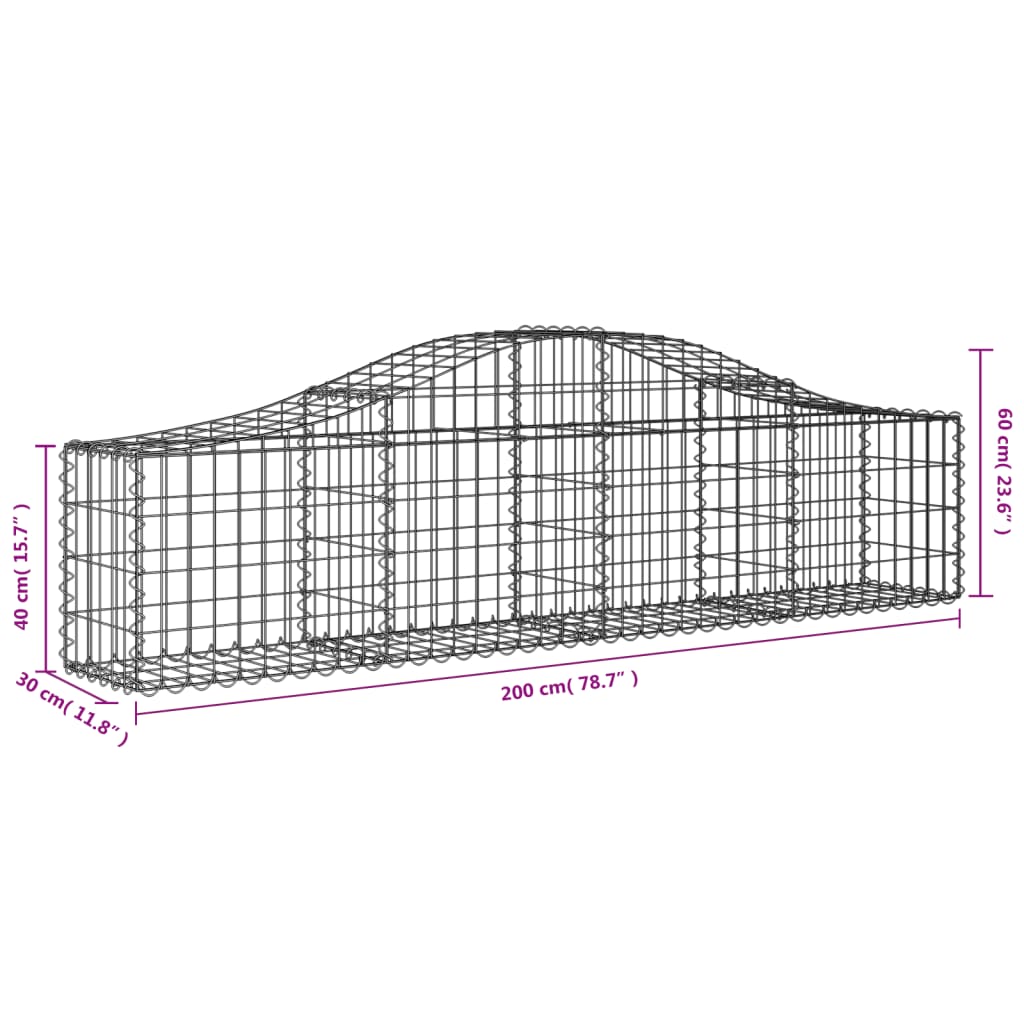 14 db íves horganyzott vas gabion kosár 200x30x40/60 cm