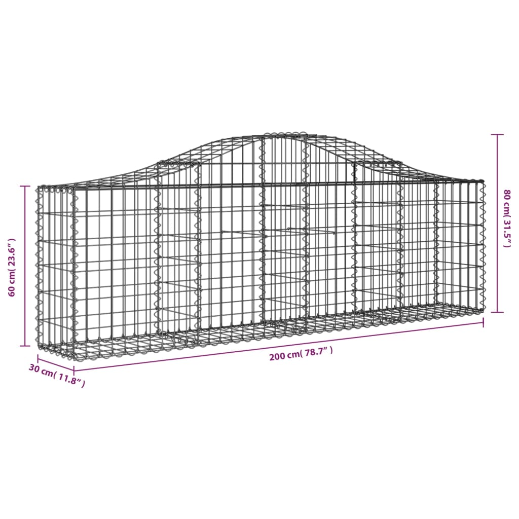 10 db íves horganyzott vas gabion kosár 200x30x60/80 cm
