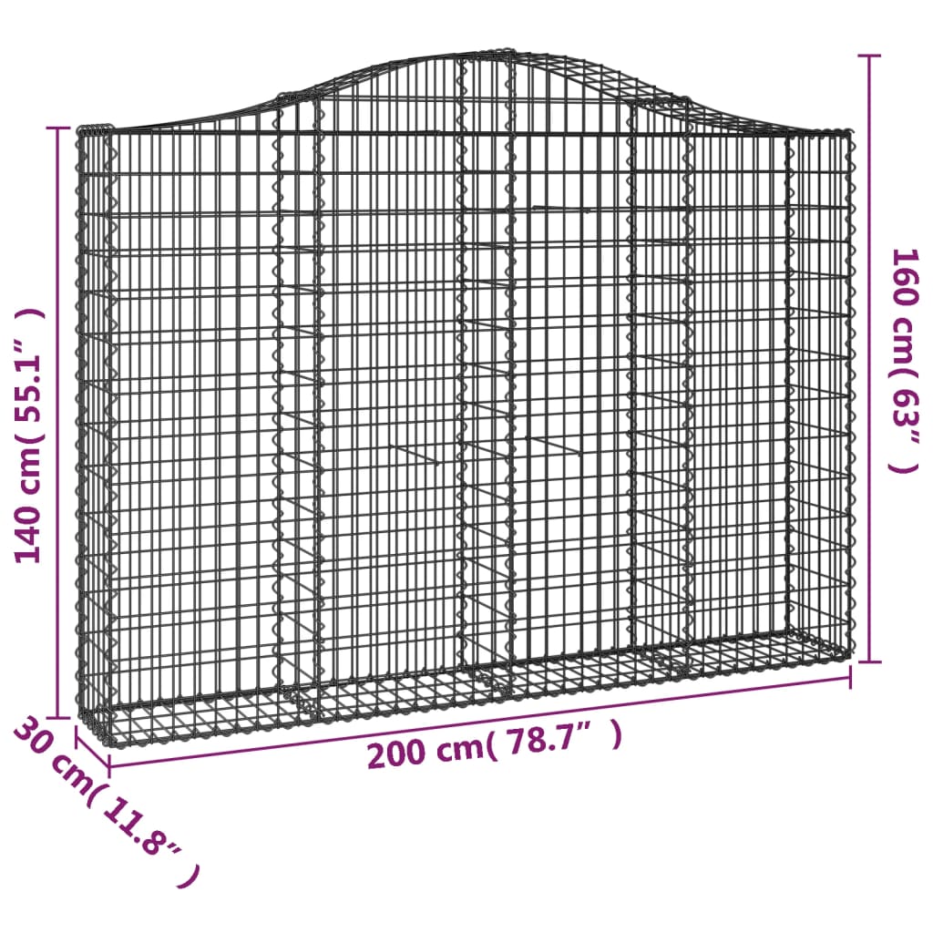 10 db íves horganyzott vas gabion kosár 200x30x140/160 cm