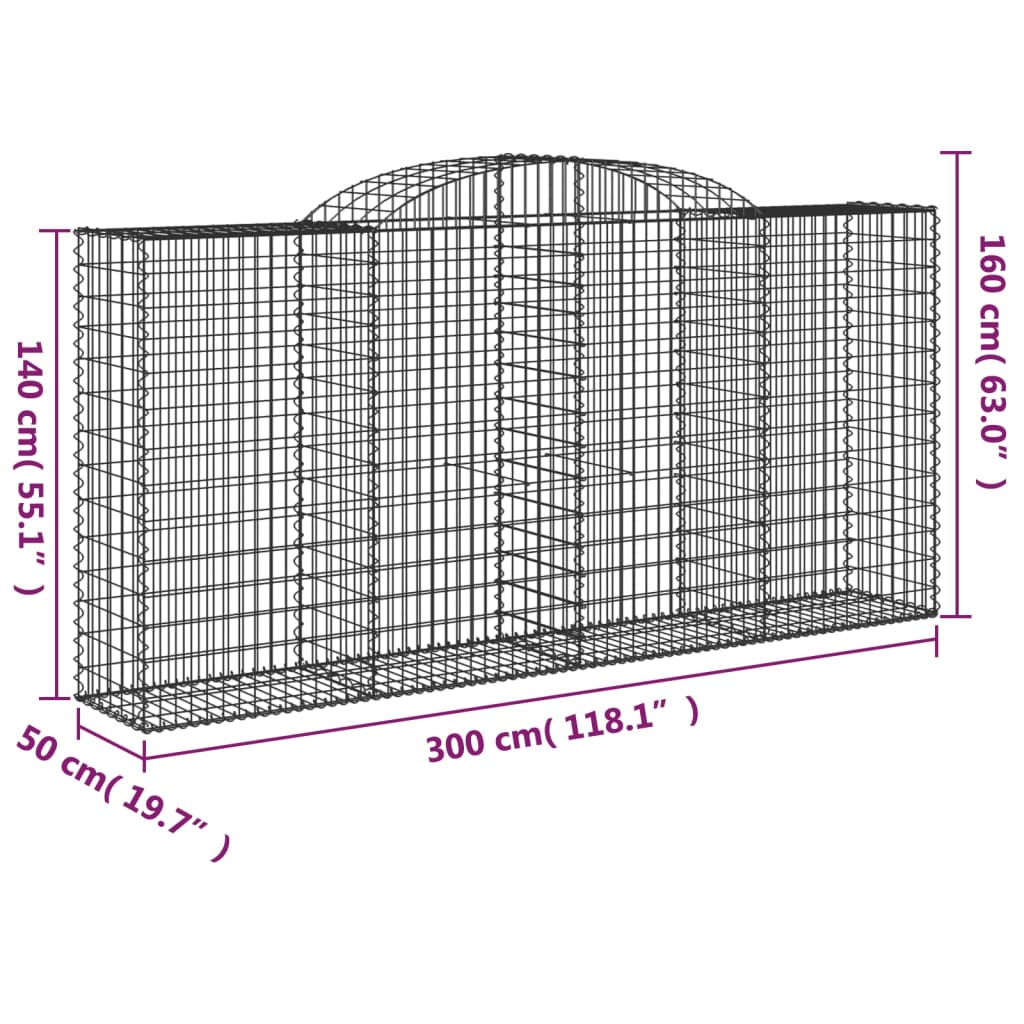 10 db íves horganyzott vas gabion kosár 300x50x140/160 cm