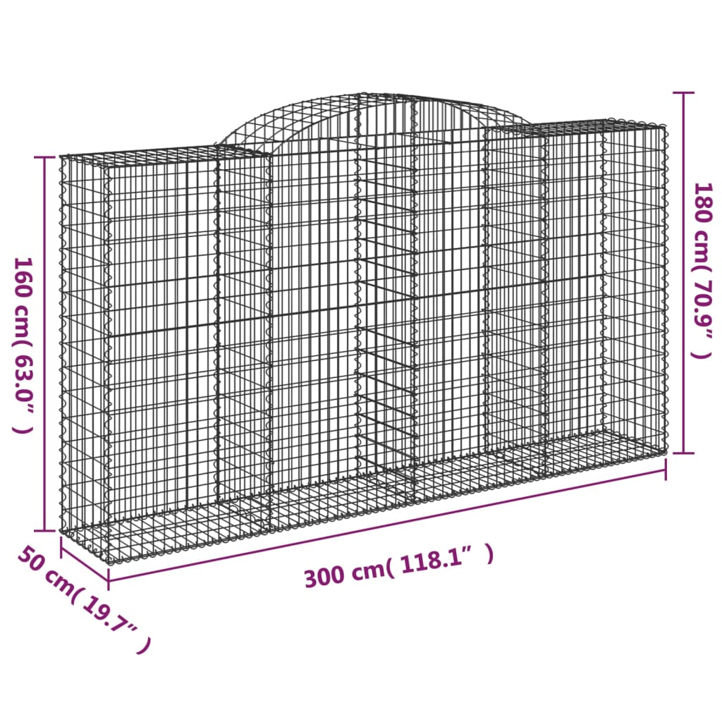 10 db íves horganyzott vas gabion kosár 300x50x160/180 cm