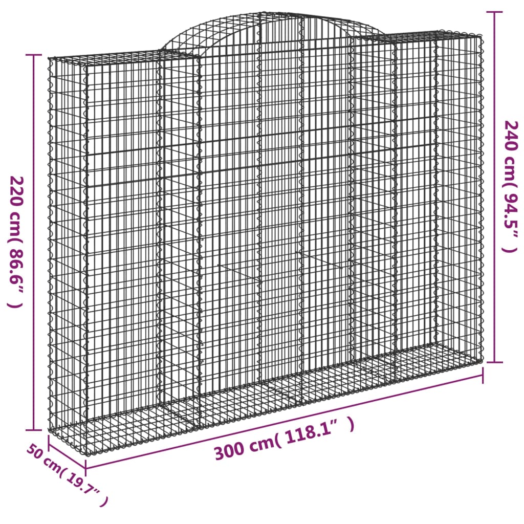 10 db íves horganyzott vas gabion kosár 300x50x220/240 cm