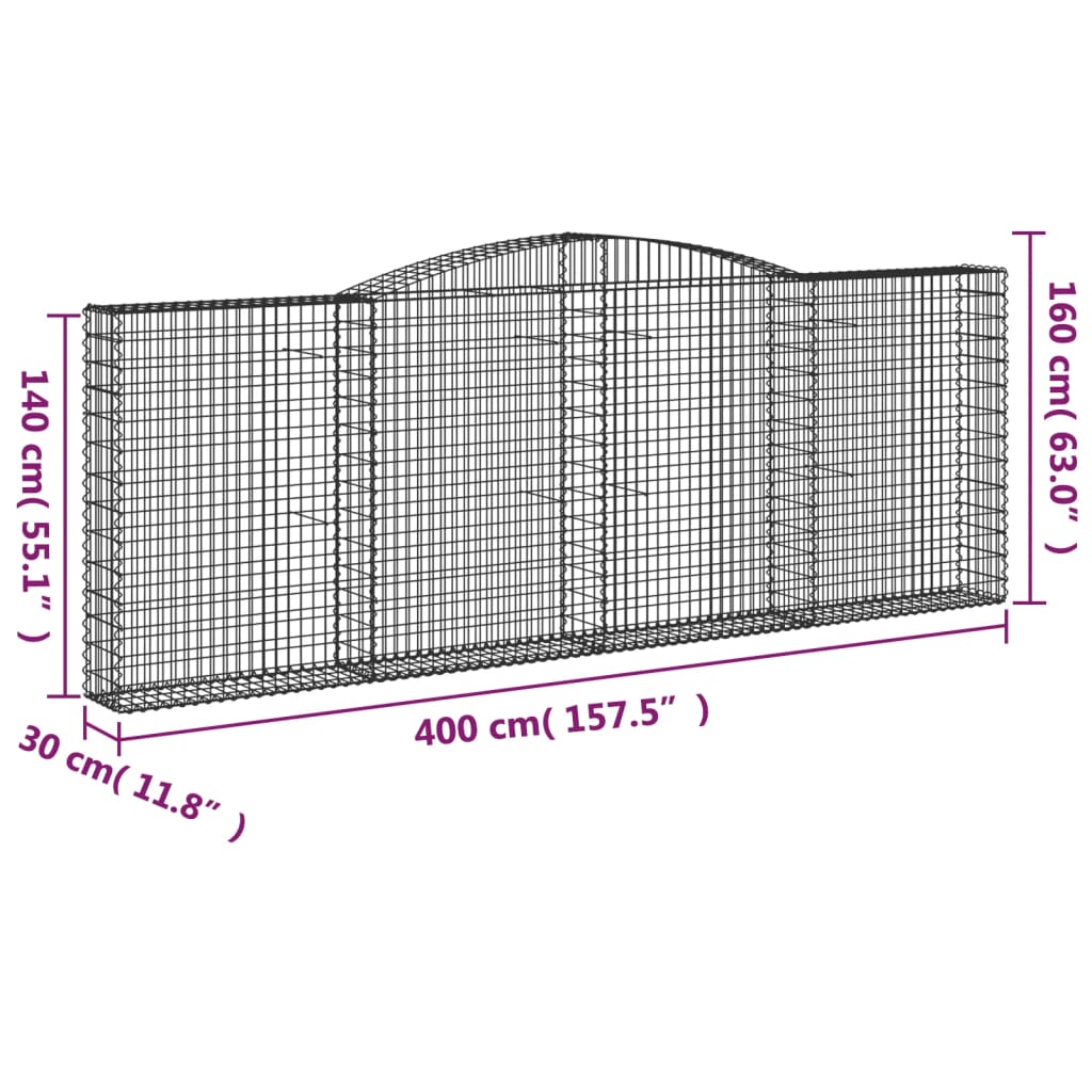 10 db íves horganyzott vas gabion kosár 400x30x140/160 cm