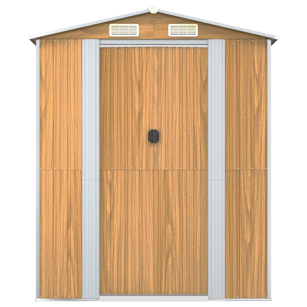 világosbarna horganyzott acél kerti fészer 192 x 440 x 223 cm