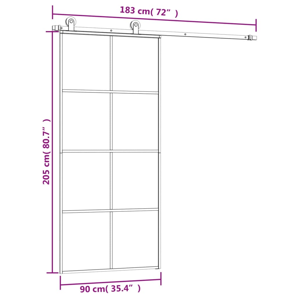 ESG üveg és alumínium tolóajtó fémszerelvény-szettel 90x205 cm