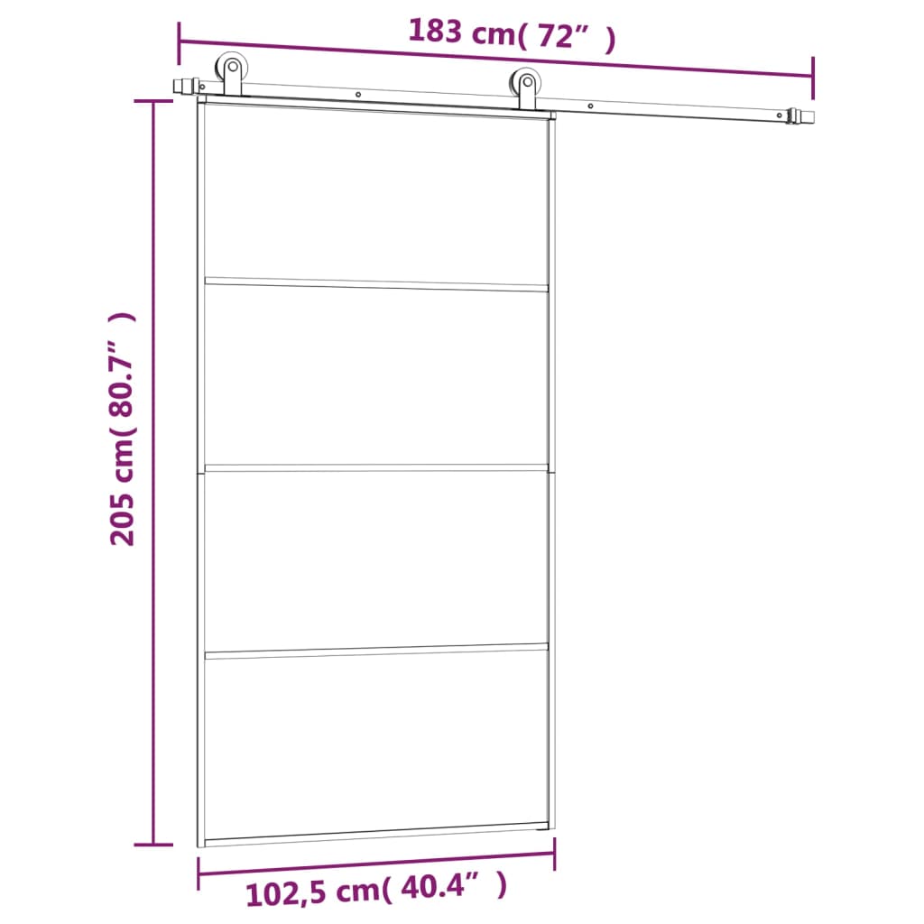 ESG üveg-alumínium tolóajtó fémszerelvény-szettel 102,5x205 cm