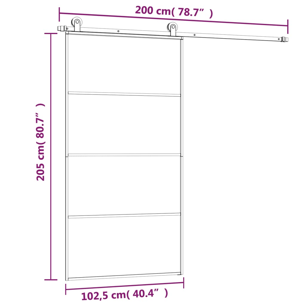 ESG üveg-alumínium tolóajtó fémszerelvény-szettel 102,5x205 cm