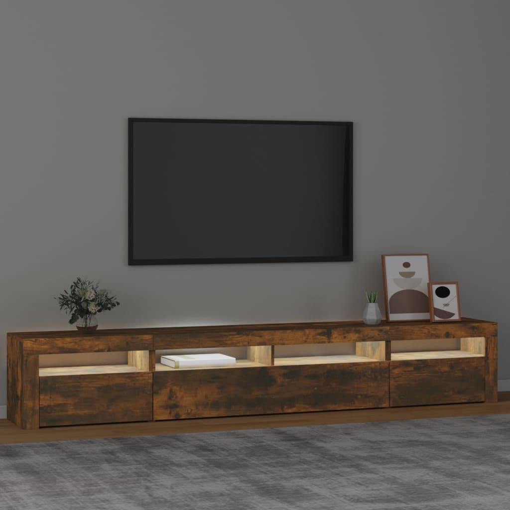 füstös tölgy színű TV-szekrény LED-lámpákkal 240x35x40 cm
