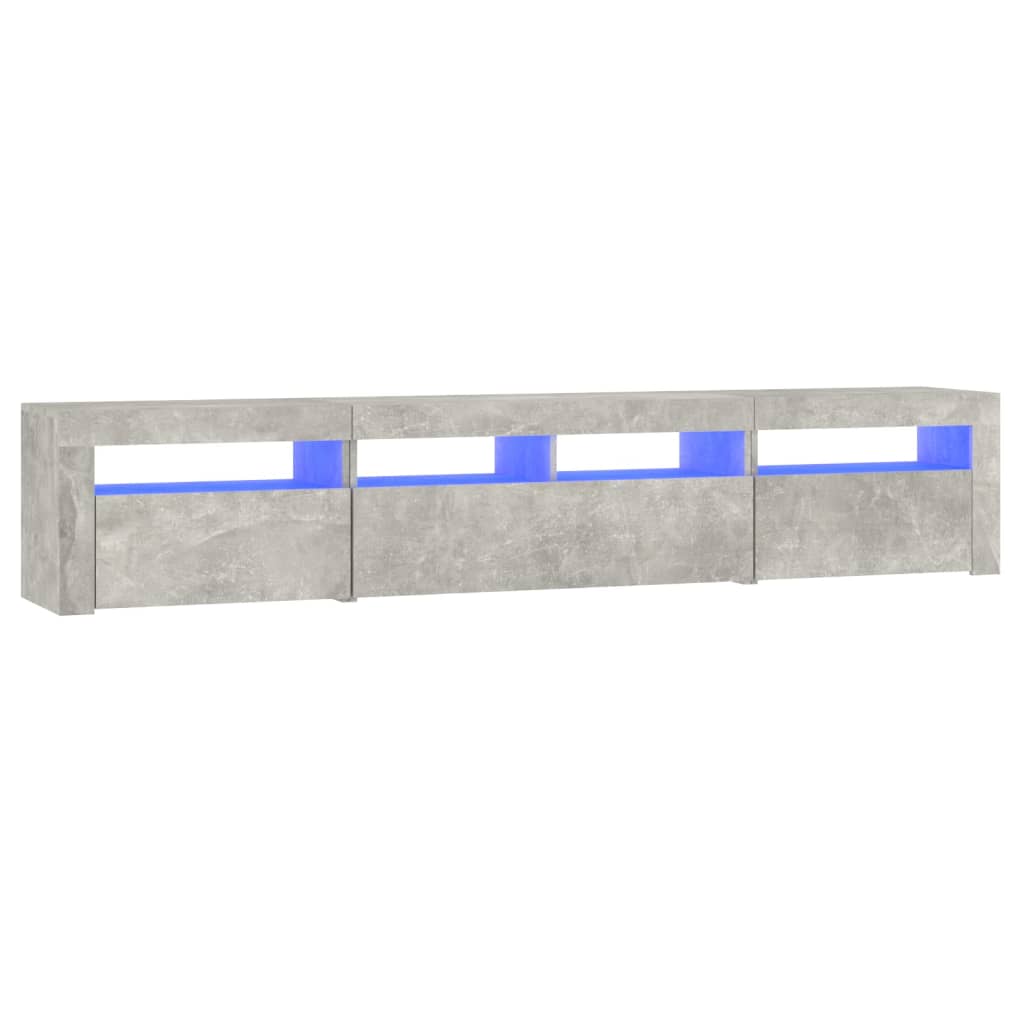 betonszürke TV-szekrény LED lámpákkal 210x35x40 cm