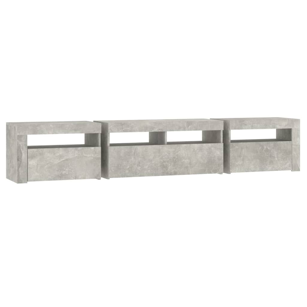 betonszürke TV-szekrény LED lámpákkal 210x35x40 cm