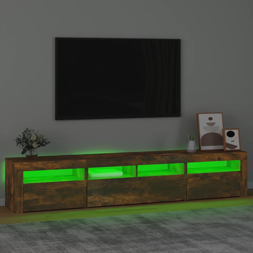 füstös tölgy színű TV-szekrény LED-világítással 210x35x40 cm