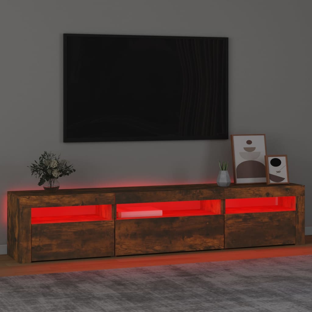 füstös tölgy színű TV-szekrény LED-világítással 195x35x40 cm