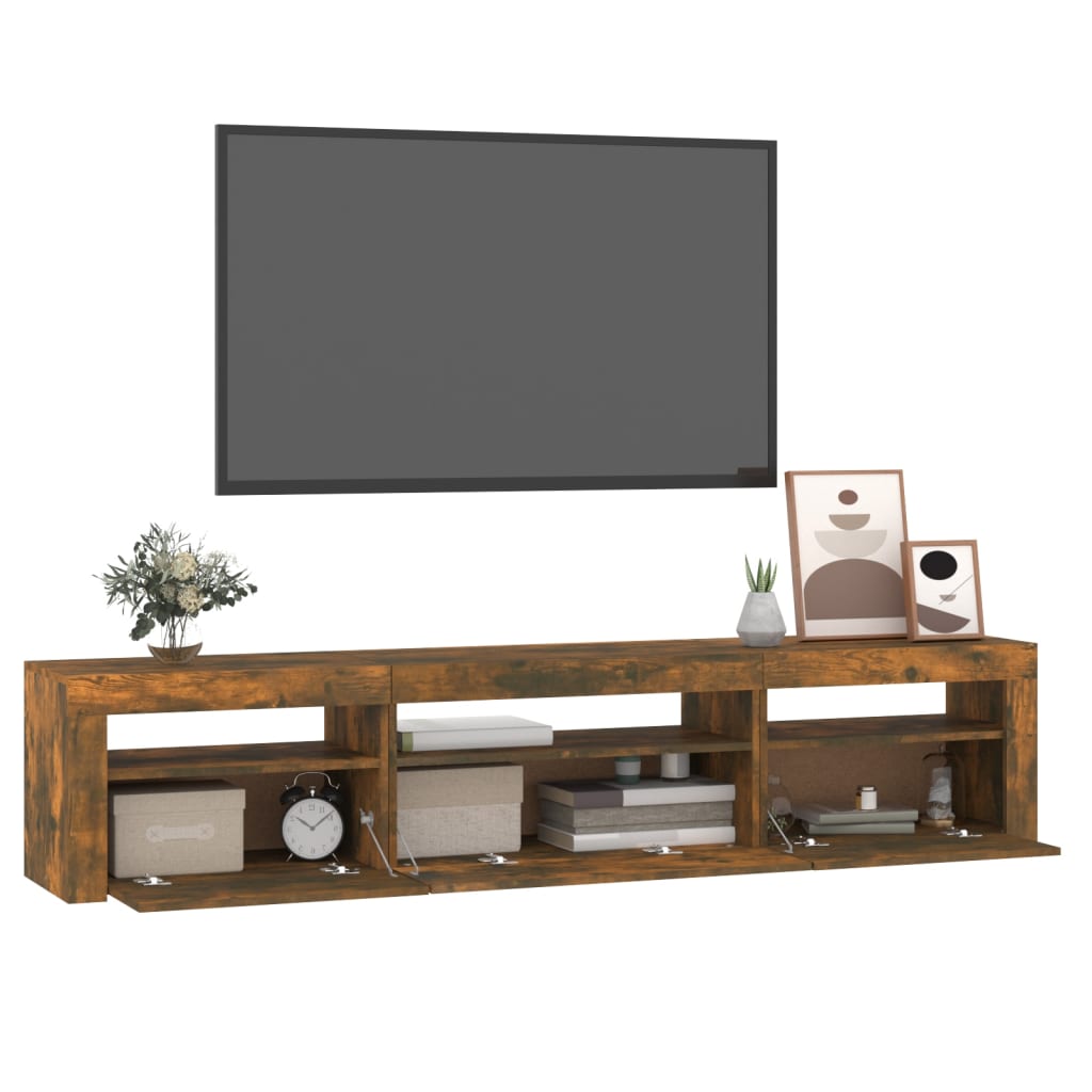 füstös tölgy színű TV-szekrény LED-világítással 195x35x40 cm