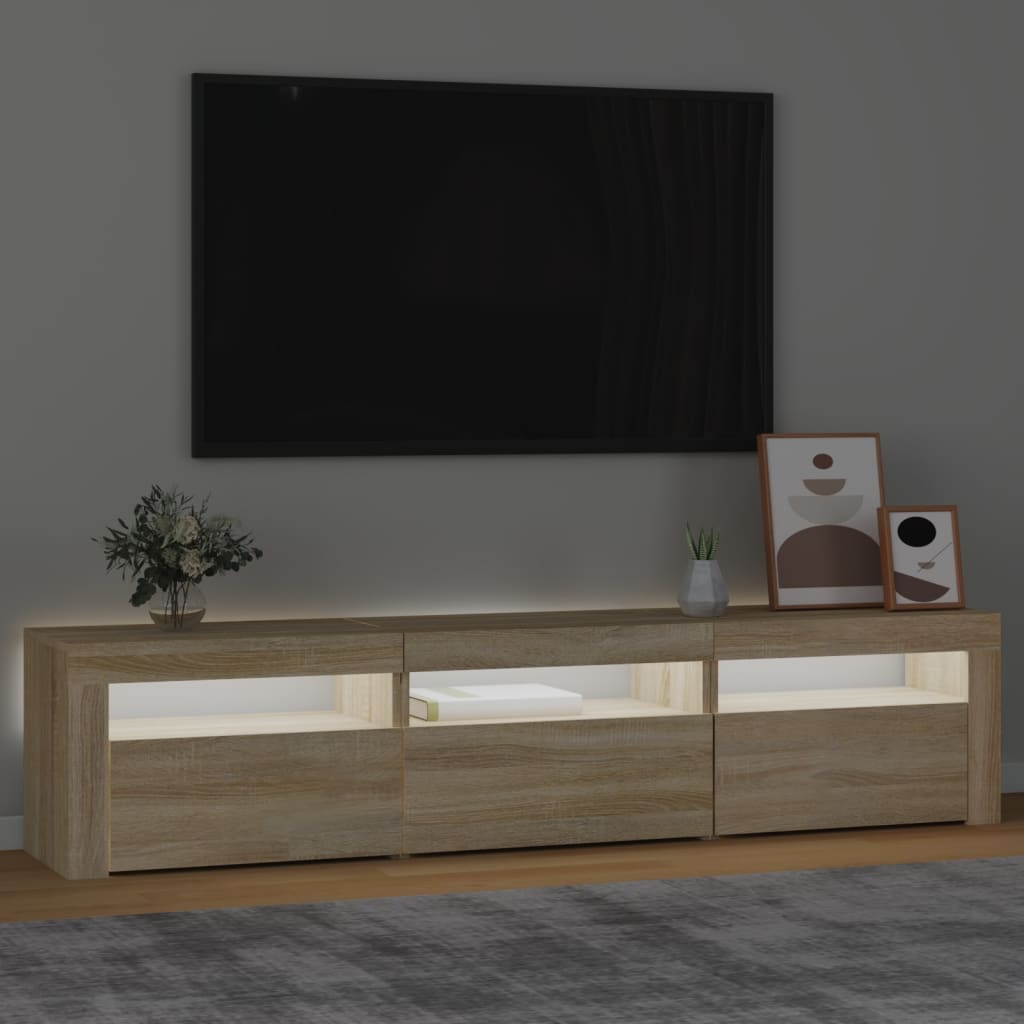 sonoma tölgy színű TV-szekrény LED-lámpákkal 180x35x40 cm
