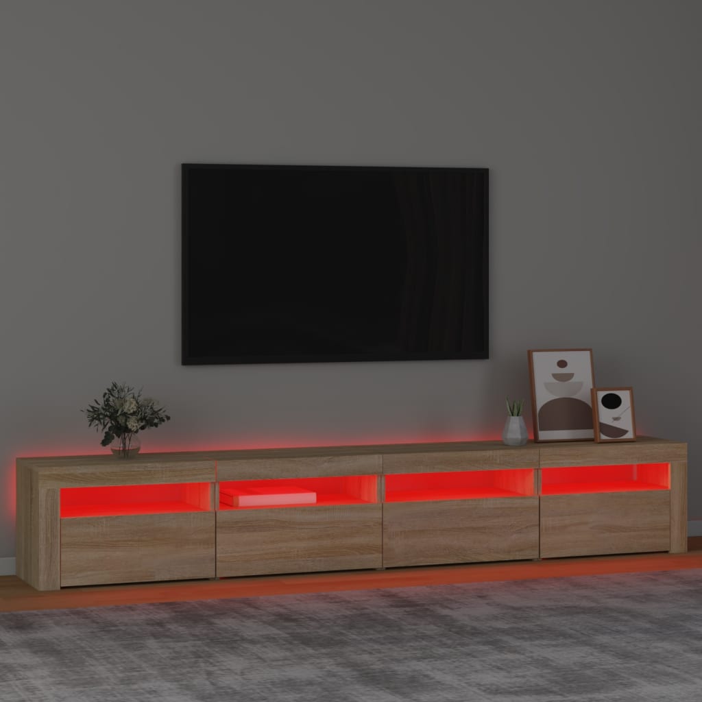 sonoma tölgy színű TV-szekrény LED-lámpákkal 240x35x40 cm