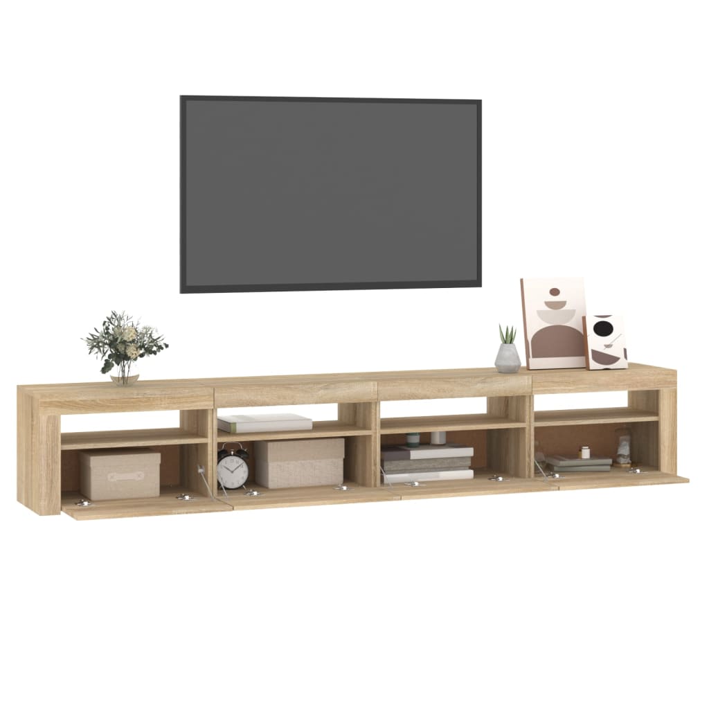 sonoma tölgy színű TV-szekrény LED-lámpákkal 240x35x40 cm