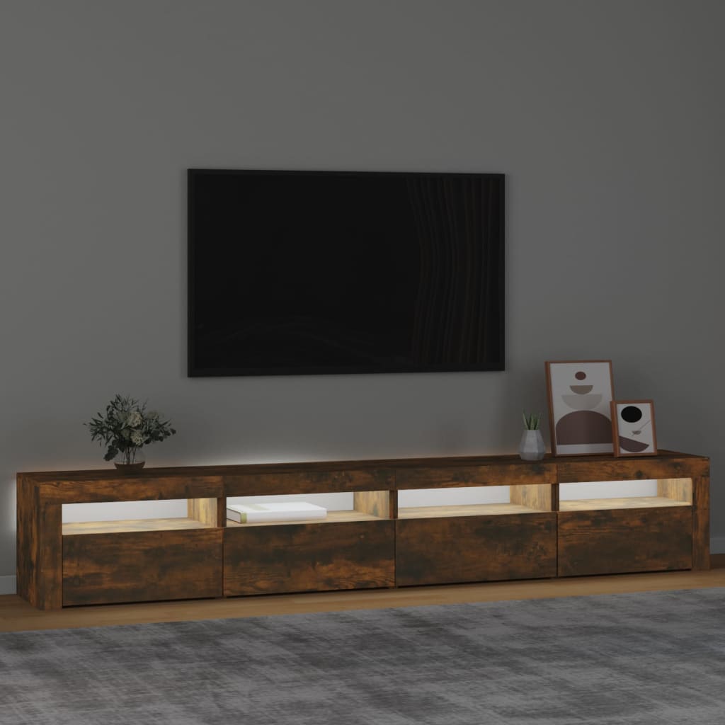 füstös tölgy színű TV-szekrény LED-lámpákkal 240x35x40 cm