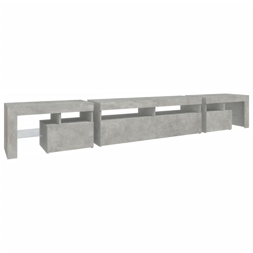 betonszürke TV-szekrény LED lámpákkal 260x36,5x40 cm