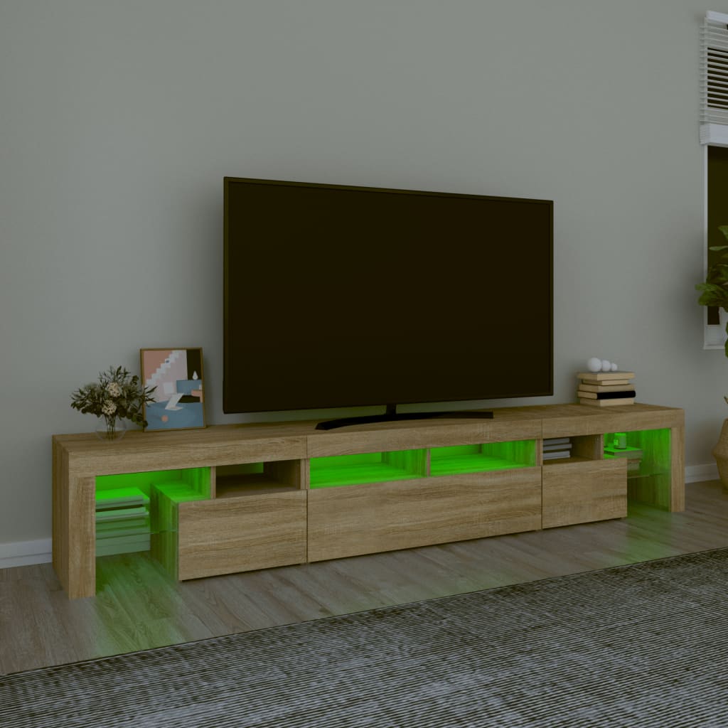 sonoma tölgy színű TV-szekrény LED-lámpákkal 230x36,5x40 cm