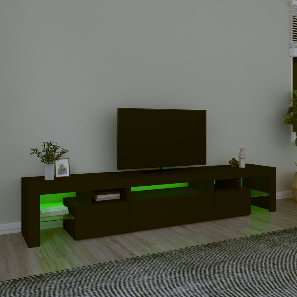 fekete TV-szekrény LED-világítással 215x36,5x40 cm