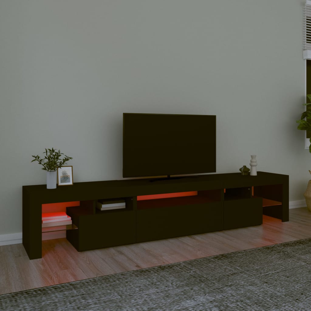 fekete TV-szekrény LED-világítással 215x36,5x40 cm