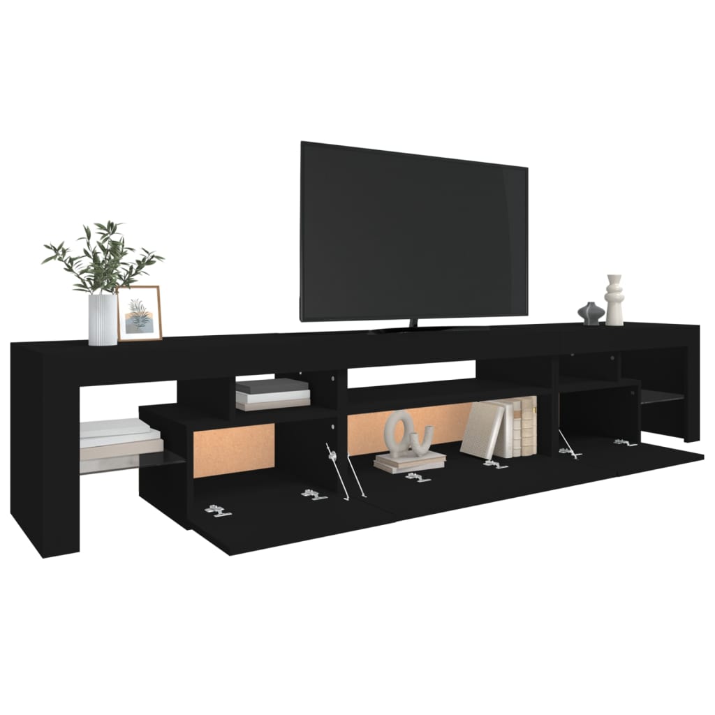 fekete TV-szekrény LED-világítással 215x36,5x40 cm