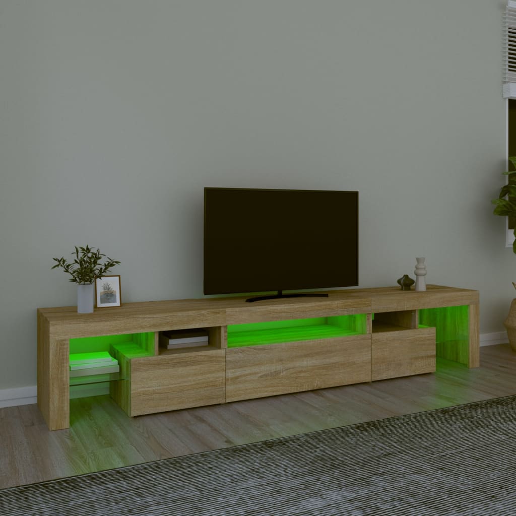 sonoma tölgy színű TV-szekrény LED-lámpákkal 215x36,5x40 cm