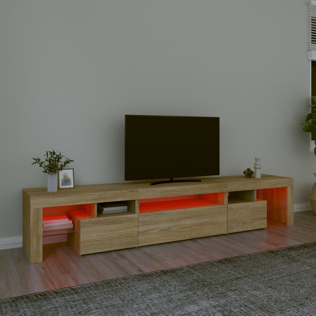 sonoma tölgy színű TV-szekrény LED-lámpákkal 215x36,5x40 cm