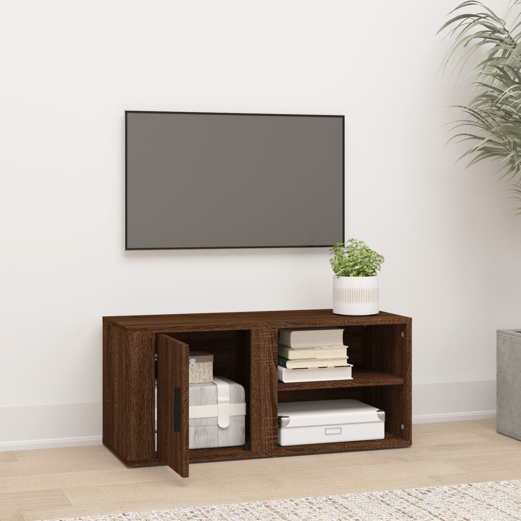 barna tölgyszínű szerelt fa TV-szekrény 80x31,5x36 cm