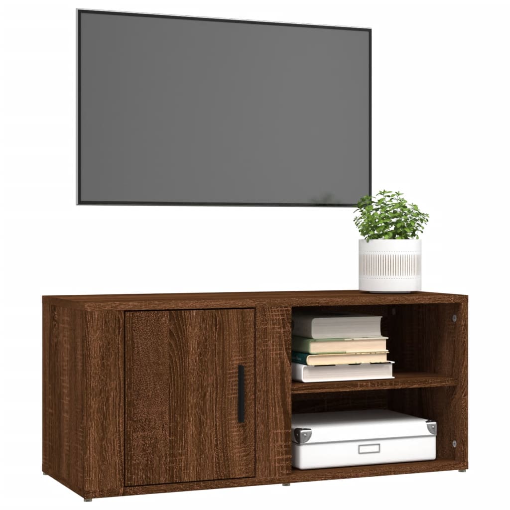 barna tölgyszínű szerelt fa TV-szekrény 80x31,5x36 cm