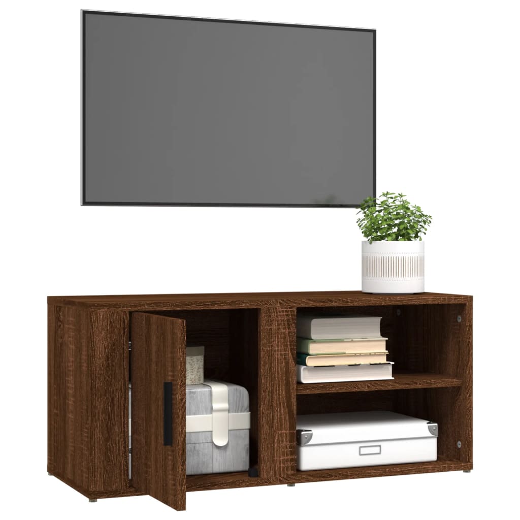 barna tölgyszínű szerelt fa TV-szekrény 80x31,5x36 cm