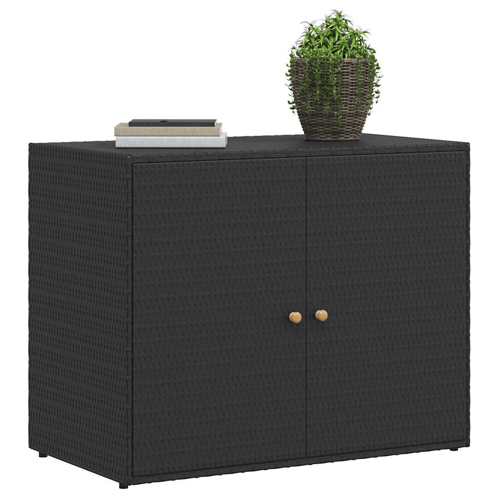 fekete polyrattan kerti tárolószekrény 100 x 55,5 x 80 cm