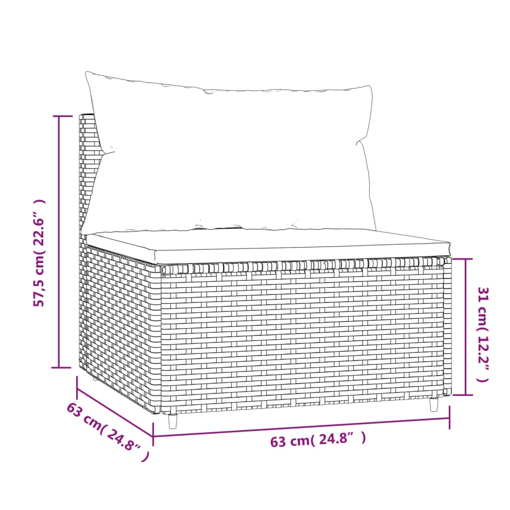 barna polyrattan kerti középső kanapé párnákkal