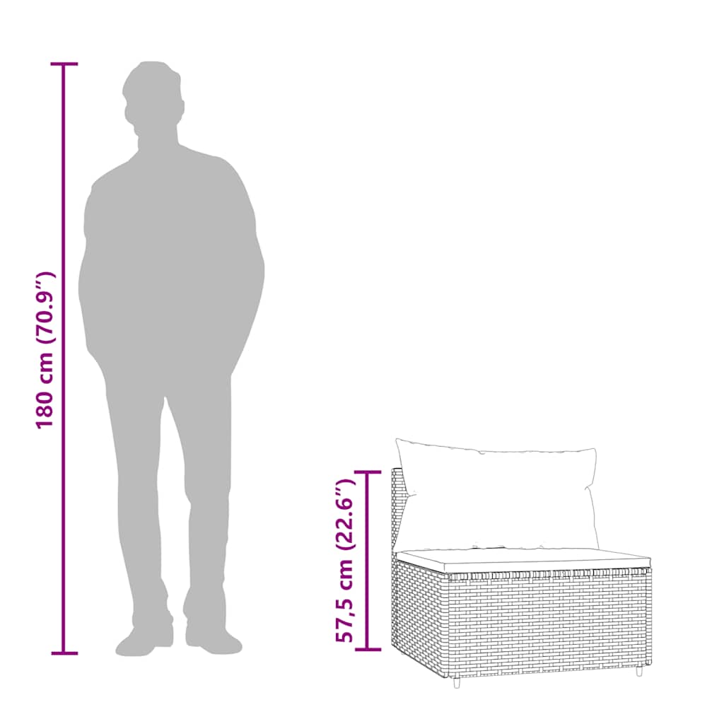 barna polyrattan kerti középső kanapé párnákkal