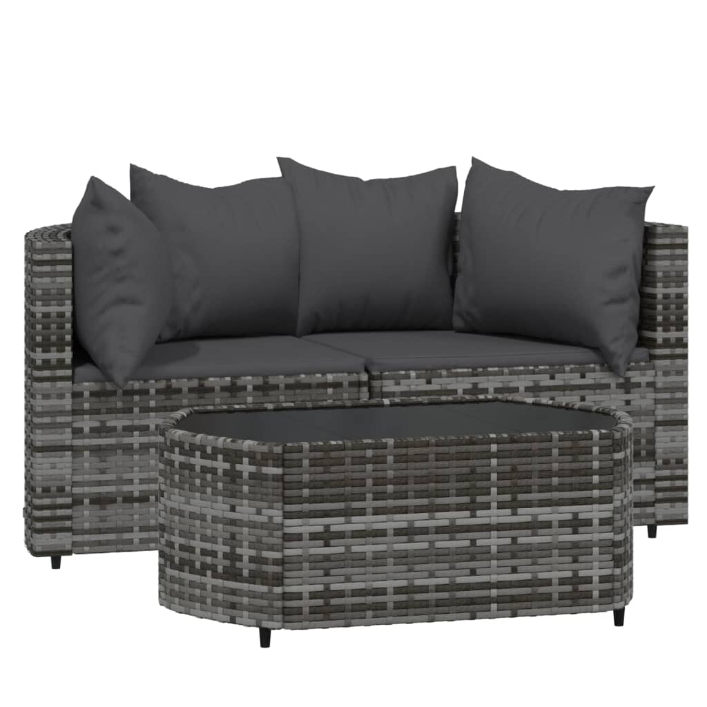 3 részes szürke polyrattan kerti ülőgarnitúra párnákkal
