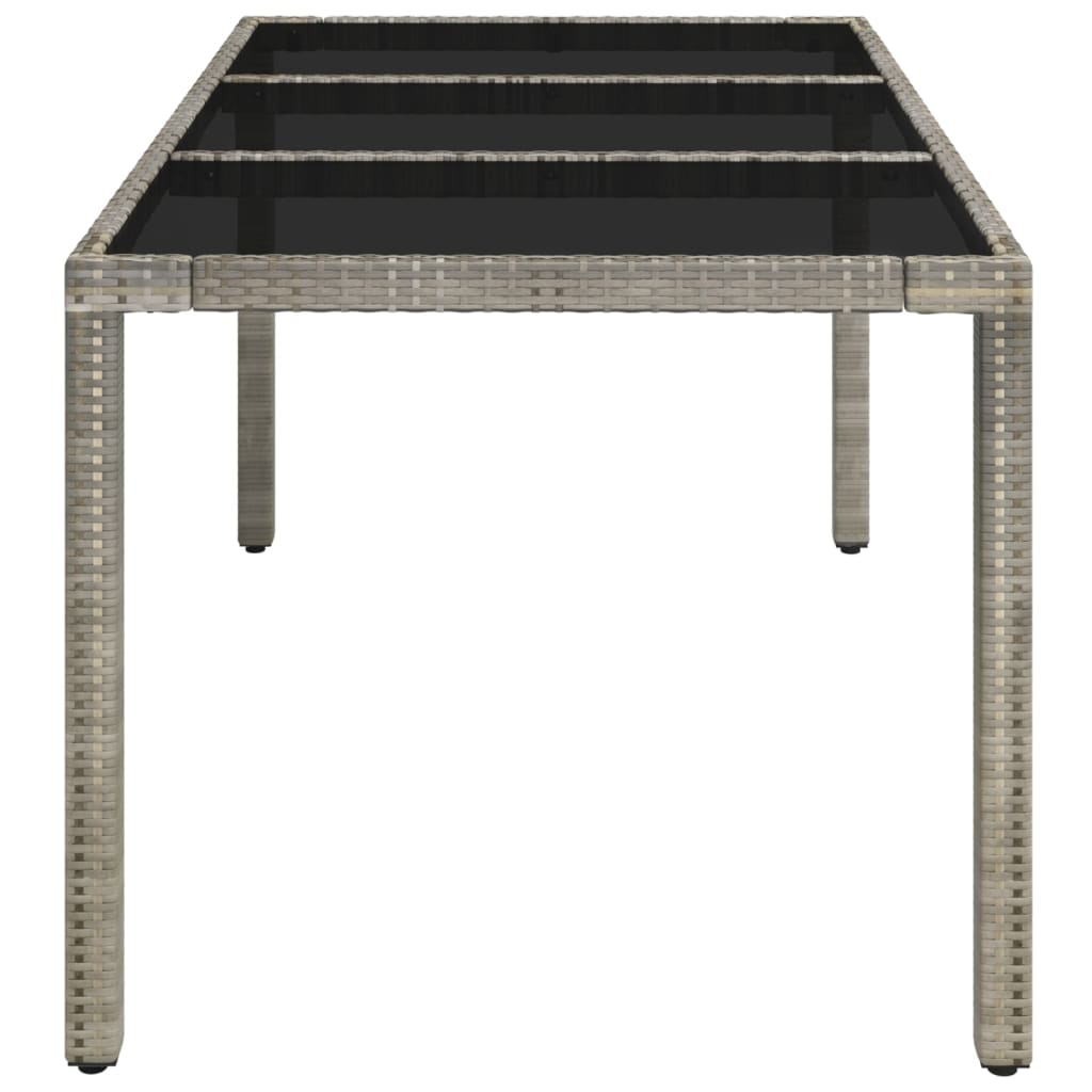 szürke polyrattan üveglapos kerti asztal 150 x 90 x 75 cm