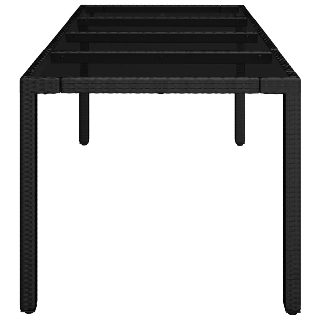 fekete polyrattan üveglapos kerti asztal 190 x 90 x 75 cm