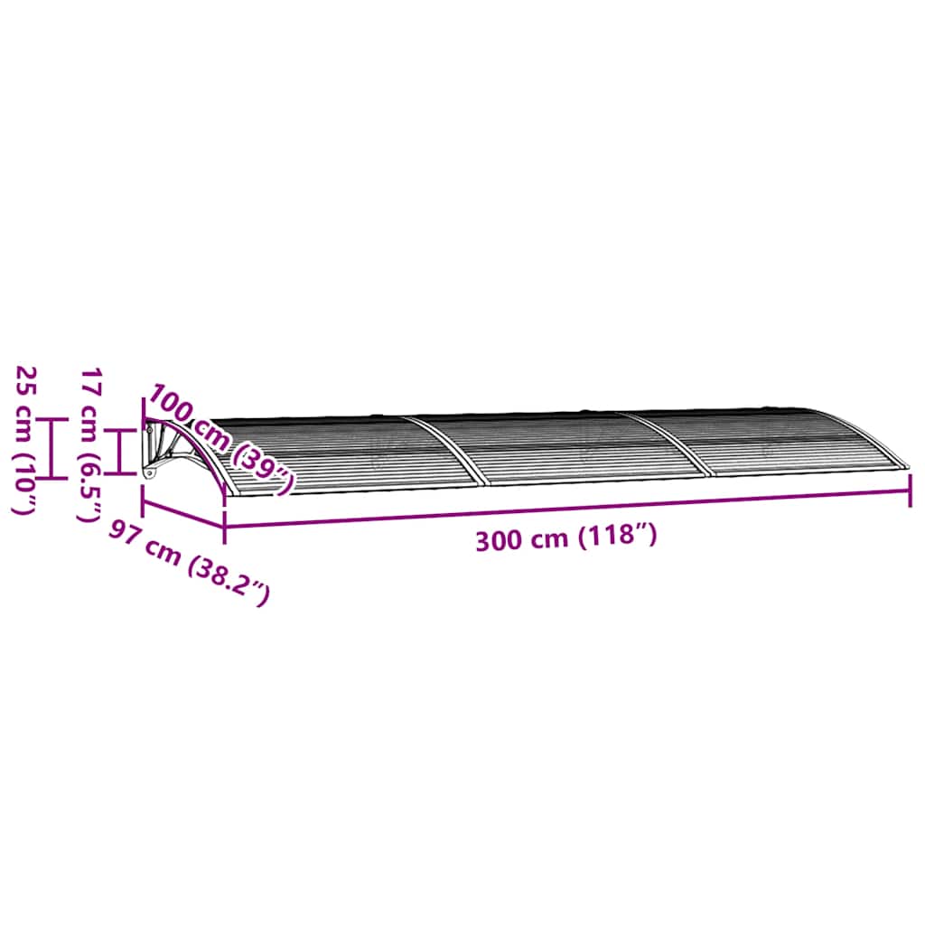 szürke polikarbonát ajtóelőtető 300 x 100 cm