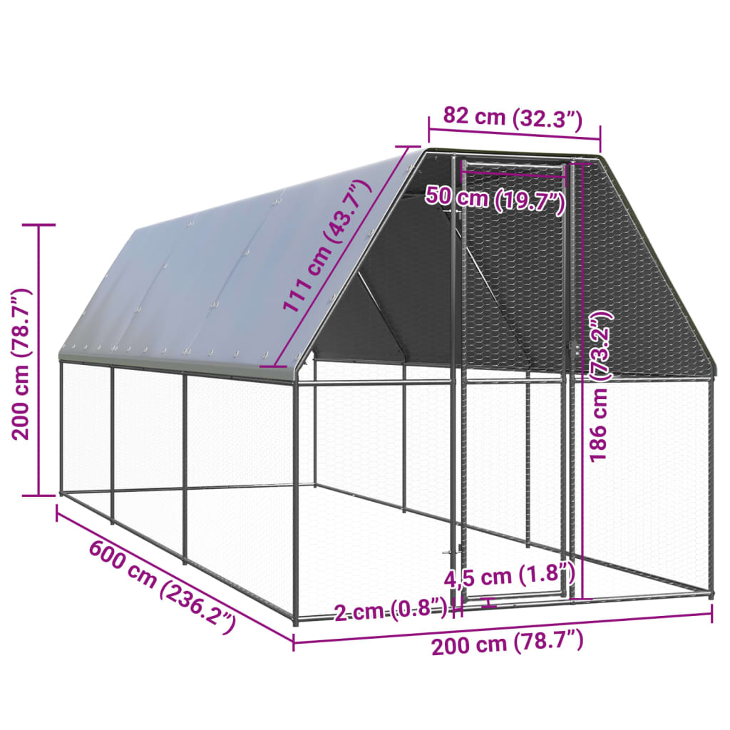 kültéri horganyzott acél tyúkól 2x6x2 m