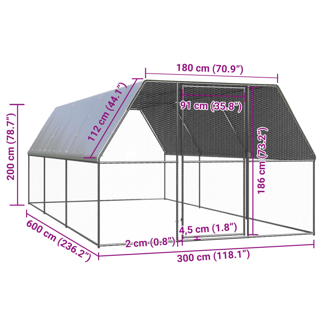 kültéri horganyzott acél tyúkól 3x6x2 m