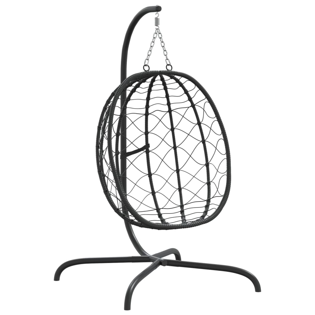 krémfehér polyrattan és acél függő tojás alakú szék párnával