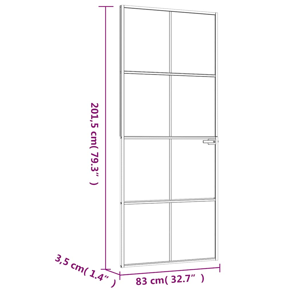 fekete edzett üveg és alumínium vékony beltéri ajtó 83x201,5 cm