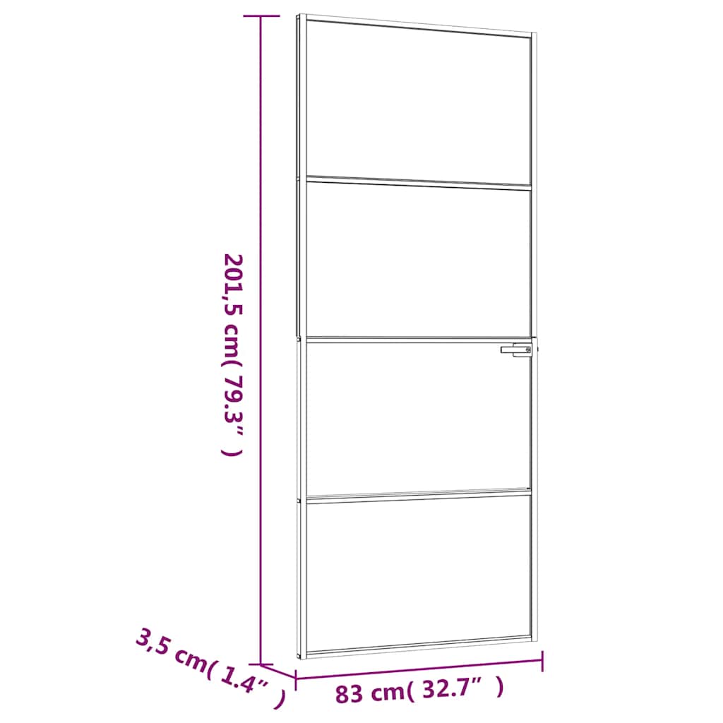 fehér edzett üveg és alumínium vékony beltéri ajtó 83x201,5 cm