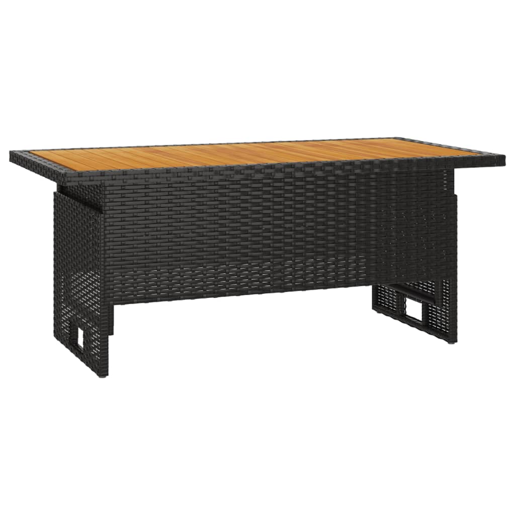 fekete tömör akácfa és polirattan kerti asztal 100x50x43/63 cm