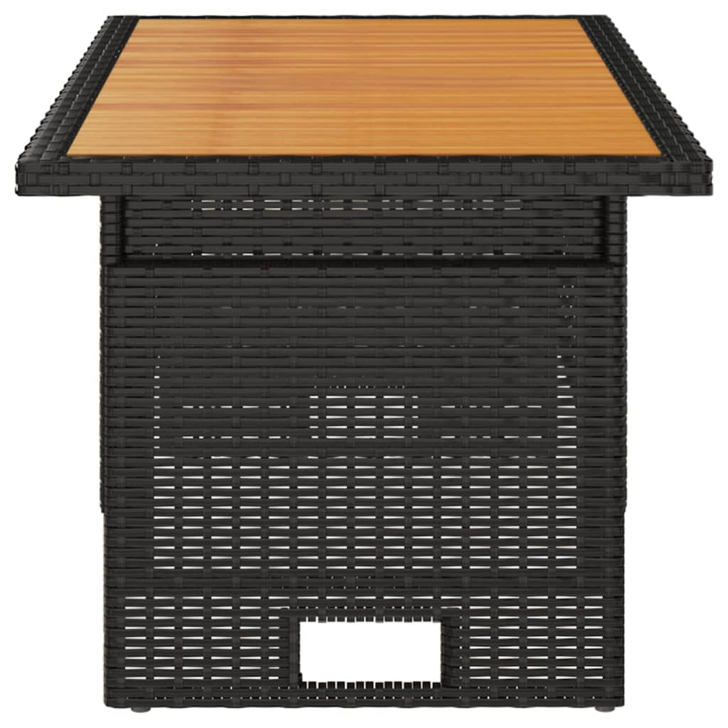 fekete tömör akácfa és polirattan kerti asztal 100x50x43/63 cm
