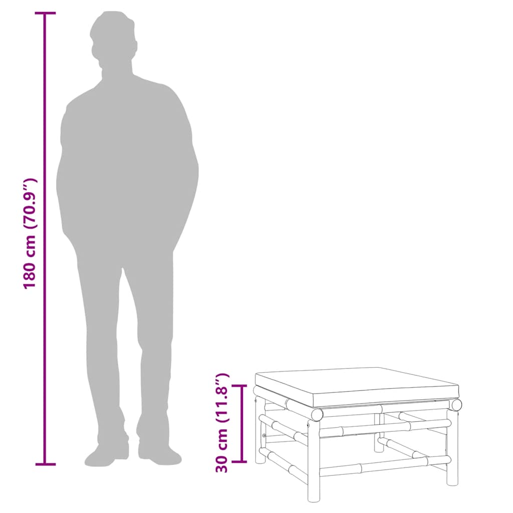bambusz kerti lábtartó világosszürke párnával