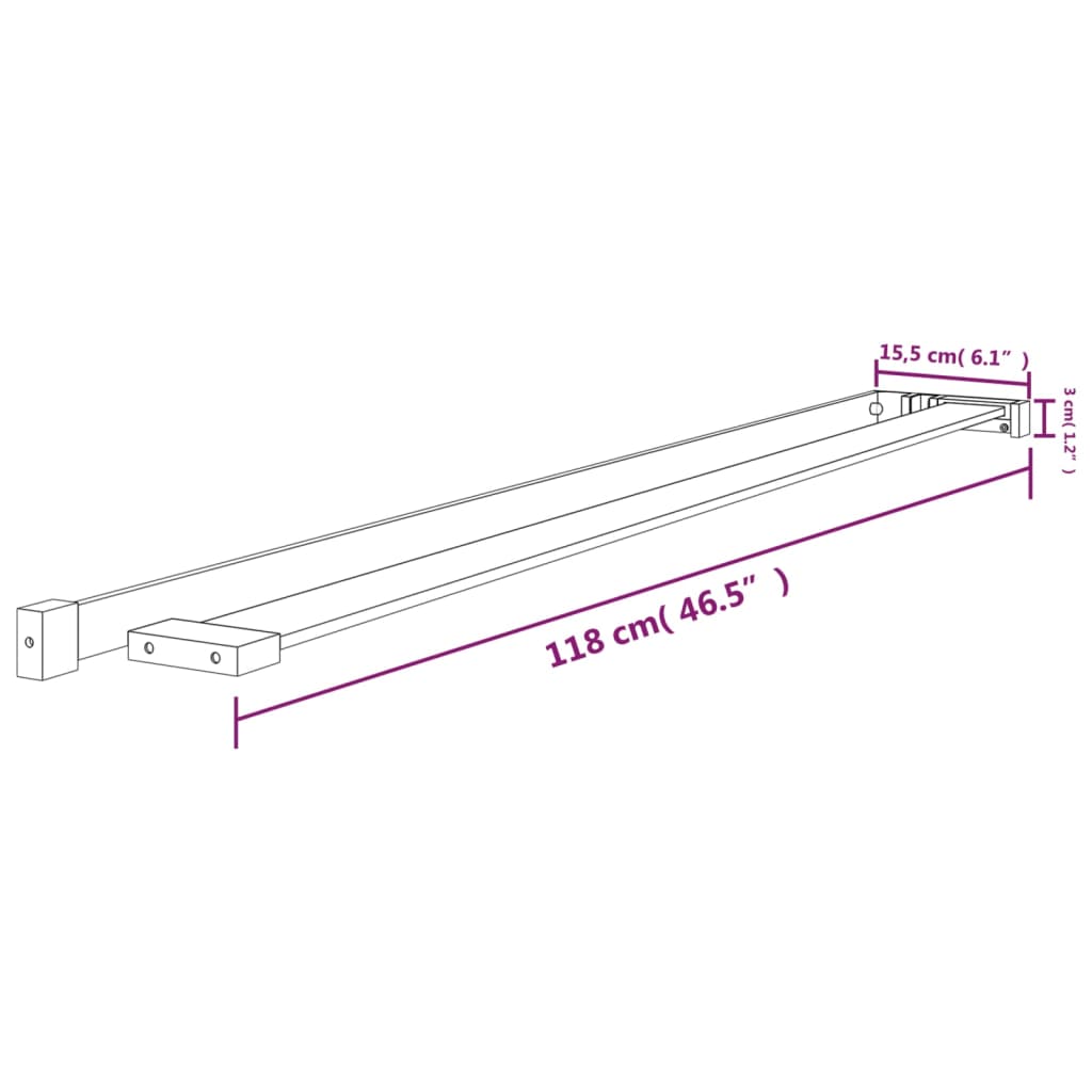 fekete alumínium zuhanypolc walk-in zuhanyfalhoz 118 cm