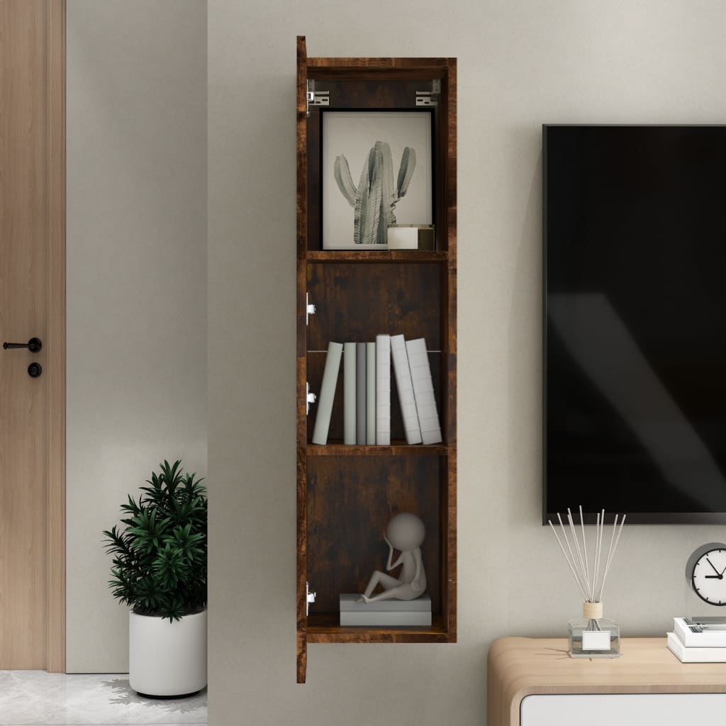 füstös tölgy színű falra szerelhető TV-szekrény 30,5x30x110 cm